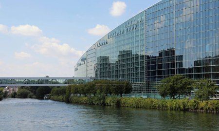 Photo for Strasbourg, FRA, France - August 16, 2022: Official seat of the European Parliament and lake - Royalty Free Image