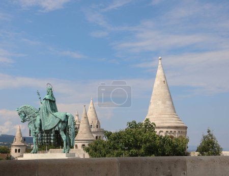 Photo for Budapest, B, Hungary - August 18, 2023:horse riding statue of stephen i first king of Hungary in fishermans bastion - Royalty Free Image