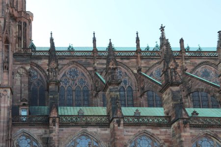 Photo for Detail of the architectural flying buttresses on the roof of Strasbourg Cathedral in France in Europe - Royalty Free Image