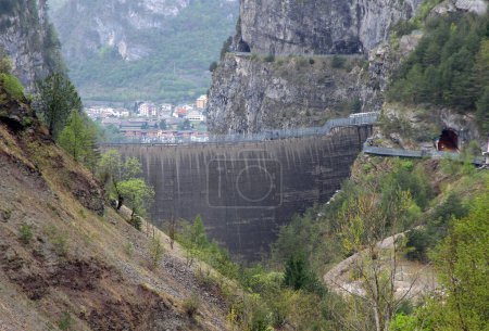 Photo for Longarone, PN, Italy - April 21, 2014: Vajont Dam place where a piece of mountain fell causing a massacre in October 1963 - Royalty Free Image