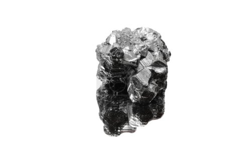 Photo for Small gray shiny metallic nugget just found by searchers on the white background - Royalty Free Image