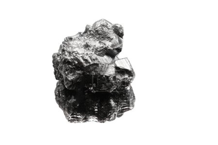 Photo for Small gray shiny metallic nugget just found by searchers on the white background - Royalty Free Image