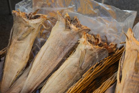 Headless dried stockfish a highly prized delicacy on sale at the fish market