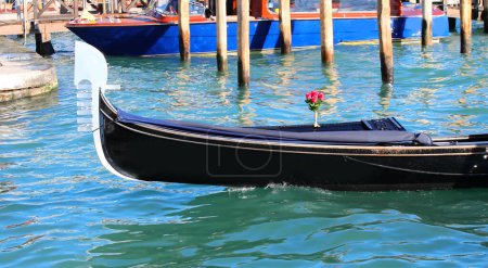 Photo for Detail of the front of a gondola in Venice a traditional boat for tourists on the canal - Royalty Free Image