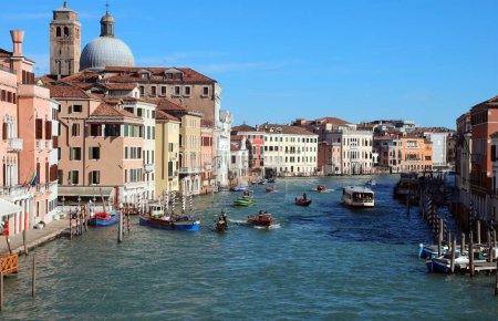 Grand Canal in Venice in Italy with many boat and ferry