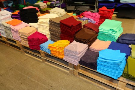 Photo for Many colorful felt fabrics for sale on pallets in the hobby shop - Royalty Free Image
