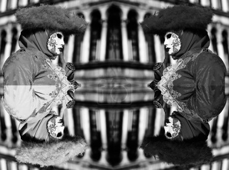 four identical masks  representing the psychology of the ego and the unconscious and subconscious with balck and white effect