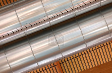 steel pipes for industrial HVAC system under the roof.