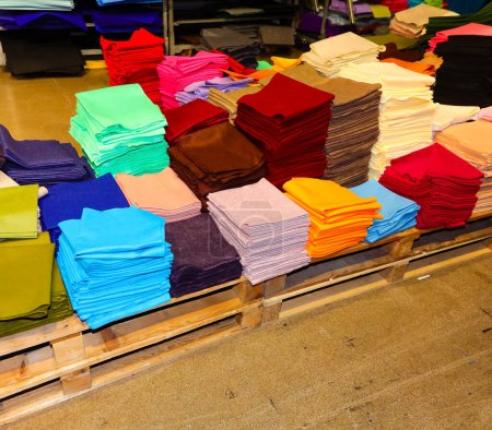 Photo for Many colorful felt fabrics for sale on pallets in the hobby shop to make customized creations - Royalty Free Image