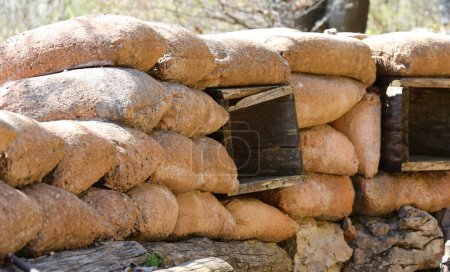 detail of the sandbags of the trench at the front of the battlefield used by the soldiers to shelter themselves from the enemies