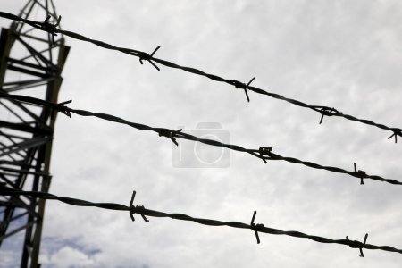 Three strands of barbed wire on the impassable border of the restricted are