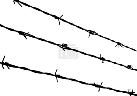 Three strands of barbed wire on the impassable border in dark dramatic tones of the protected area on white background