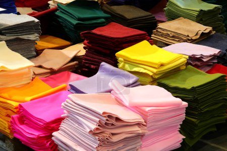 Photo for Many colorful pieces of felt fabric for the creation of clothes and hobby objects on sale in the wholesale haberdashery shop - Royalty Free Image