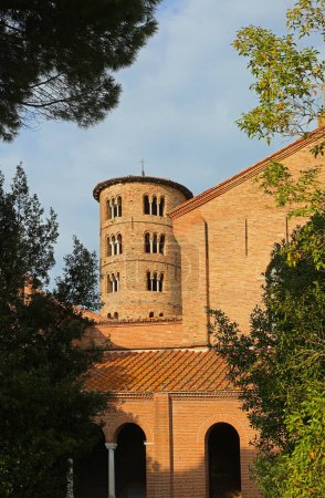 Classe, RA, Italy - April 27, 2024: Basilica of Saint Apollinare in Classe near Ravenna City and bell tower in Romagna Region