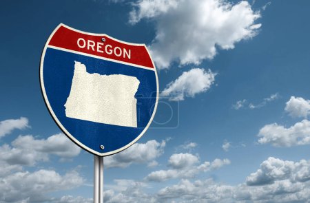 Téléchargez les photos : Oregon carte - Panneau routier inter-États - en image libre de droit