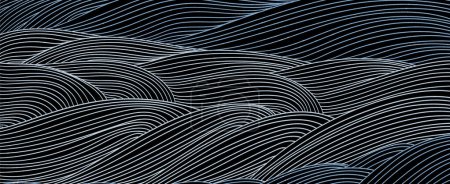 Ilustración de Plantilla de arte abstracto negro y azul con diseño de banner de patrón geométrico. Fondo japonés con vector de textura de línea de oro. Diseño de paisaje de montaña en estilo oriental. - Imagen libre de derechos
