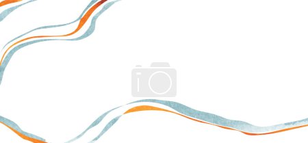 Illustration for Blue and orange brush stroke texture with Japanese ribbon and wave pattern in vintage style. Abstract art landscape banner design with watercolor texture vector - Royalty Free Image