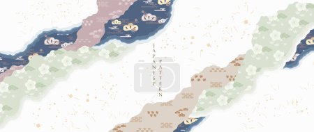 Ilustración de Fondo abstracto con iconos naturales y elemento en el vector de estilo japonés. Diseño de banner de papel Art washi en estilo vintage - Imagen libre de derechos