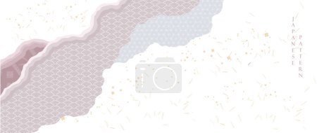 Illustration for Abstract background with pink and grey texture vector. Art acrylic element with Japanese wave and geometric pattern in oriental style. - Royalty Free Image