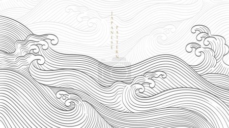 Illustration for Japanese background with Chinese wave and grey texture element vector. Hand drawn natural ocean sea decoration in vintage style. Marine template. - Royalty Free Image