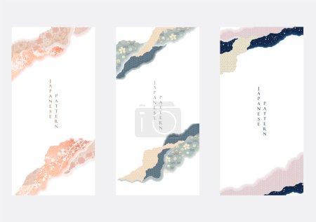 Abstract background with natural element texture vector. Art acrylic element with Japanese wave pattern in oriental style.	