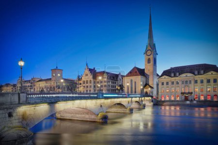 Photo of the waterfront of Zurich Switzerland at the blue hour time.