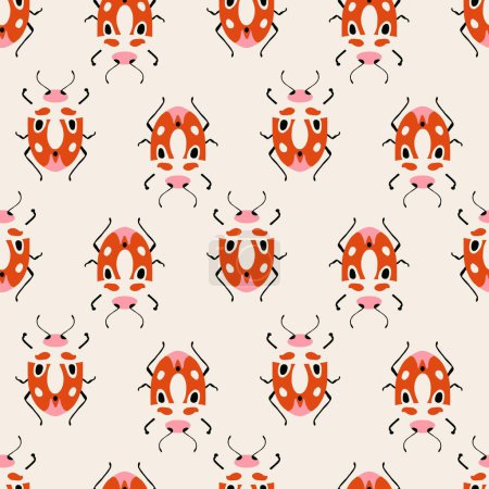 Illustration for Seamless pattern with cute bugs. Colorful hand drawn vector illustration - Royalty Free Image