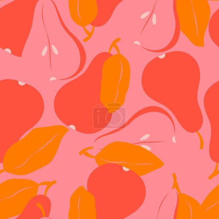 Photo for Seamless pattern with fruit shapes. Pears in vibrant pink and red. Colorful vector illustration. - Royalty Free Image