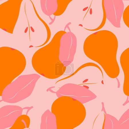 Ilustración de Patrón sin costuras con formas de fruta. Peras en vibrante rosa y rojo. Ilustración vectorial colorida. - Imagen libre de derechos
