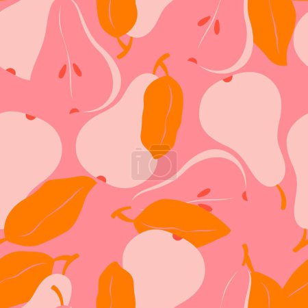 Ilustración de Patrón sin costuras con formas de fruta. Peras en vibrante rosa y rojo. Ilustración vectorial colorida. - Imagen libre de derechos