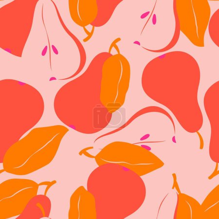 Photo for Seamless pattern with fruit shapes. Pears in vibrant pink and red. Colorful vector illustration. - Royalty Free Image