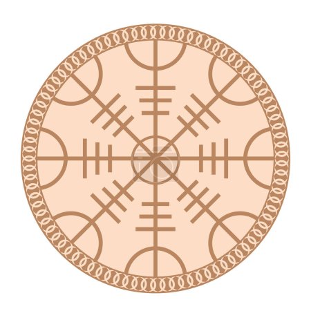 Illustration for Helm of Awe or Helm of Terror. Norse mythology. Icelandic magical stave. Galdrastafir, intertwined runes. Beige fashion design. - Royalty Free Image