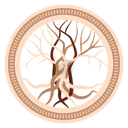 The tree of life, an ancient Celtic symbol, decorated with Scandinavian patterns. Beige fashion design.