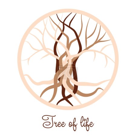 Téléchargez les illustrations : L'arbre de vie, un ancien symbole celtique, décoré de motifs scandinaves. Design de mode beige. - en licence libre de droit