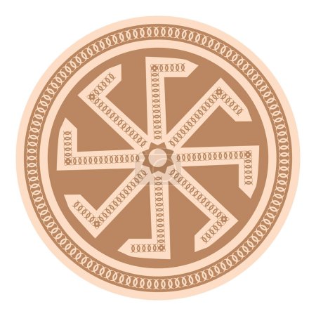 Illustration for Kolovrat, an ancient Slavic symbol, decorated with Scandinavian patterns. Beige fashion design. - Royalty Free Image