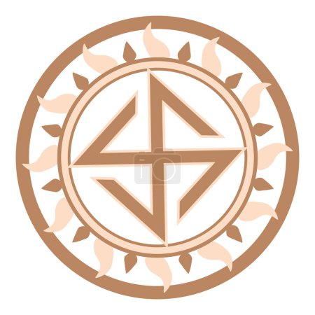 Ilustración de Hors, un antiguo símbolo eslavo, decorado con patrones escandinavos. Diseño de moda beige. - Imagen libre de derechos