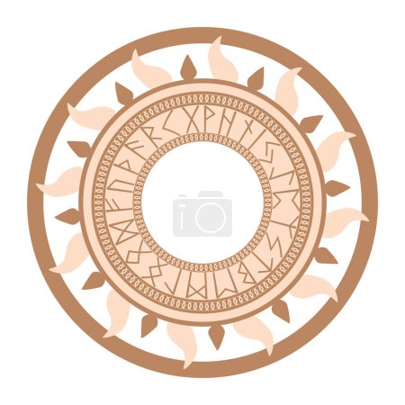 Ilustración de Círculo rúnica, un símbolo antiguo, decorado con patrones escandinavos. Diseño de moda beige - Imagen libre de derechos