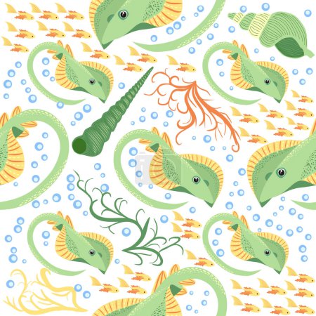 Ilustración de Stingray, vida marina Batomorphi, peces, animales patrón sin costura brillante. viajes por mar, snorkel con animales, peces tropicales - Imagen libre de derechos