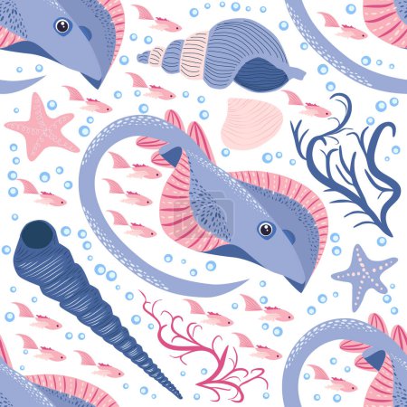 Stingray, Batomorphi vie marine, poissons, animaux motif lumineux sans couture. voyage en mer, plongée avec tuba et animaux, poissons tropicaux