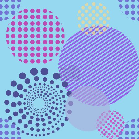 Ilustración de Círculo forma redonda púrpura pantone patrón sin costuras, brillante esfera telón de fondo, hermoso fondo de pantalla moderno, plantilla de impresión de tela. punto burbuja papel de embalaje ilustración. - Imagen libre de derechos