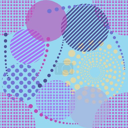 Ilustración de Círculo forma redonda púrpura pantone patrón sin costuras, brillante esfera telón de fondo, hermoso fondo de pantalla moderno, plantilla de impresión de tela. punto burbuja papel de embalaje ilustración. - Imagen libre de derechos