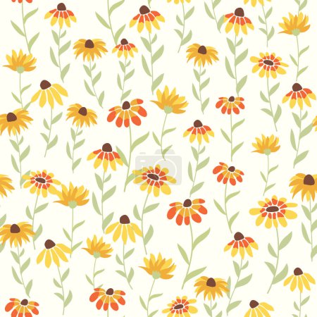 Ilustración de Jardín rudbeckia flor patrón sin costuras. Hermosa flor amarilla en el prado, símbolo del sol - Imagen libre de derechos