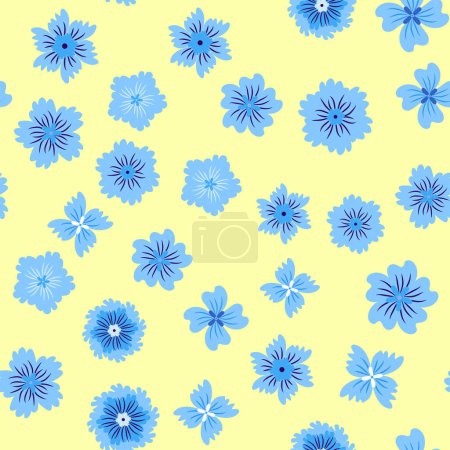 Ilustración de Hermoso patrón floral sin costuras con flores azules. Flores silvestres patrón perfecto - Imagen libre de derechos