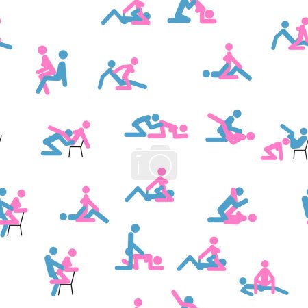 Illustration for Kama Sutra seamless pattern design poster fabric. Kamasutra sketchy poses for making love. Set. Standing positions - Royalty Free Image
