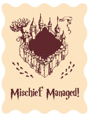 Affiche de l'école de magie, citation d'un livre sur un garçon sorcier.