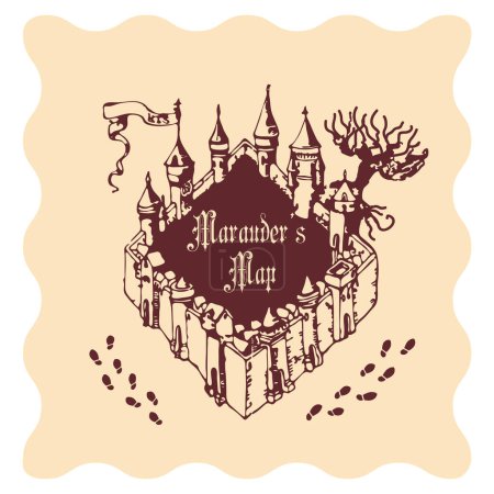 Silhouette of a magic castle and blank card.
