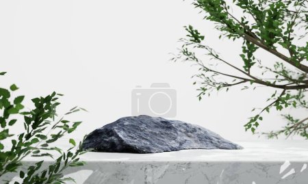 Photo for Rock podium on white table background. Natural and cosmetics concept. 3D illustration rendering - Royalty Free Image