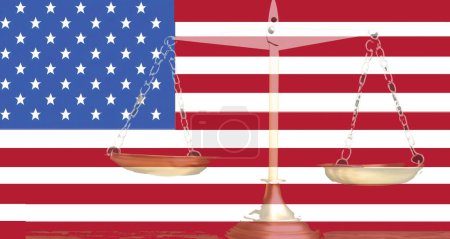 Téléchargez les photos : Échelles de justice et drapeau des États-Unis symbolisant le système juridique - en image libre de droit