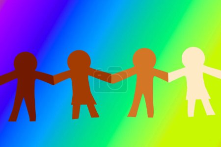 Téléchargez les photos : Multi racial gay et lesbien personnes tenant la main avec des couleurs arc-en-ciel en arrière-plan - en image libre de droit