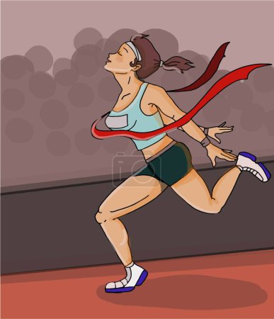 Foto de Atleta femenina que corrió una maratón y se colocó primero en la audiencia esquivar. - Imagen libre de derechos